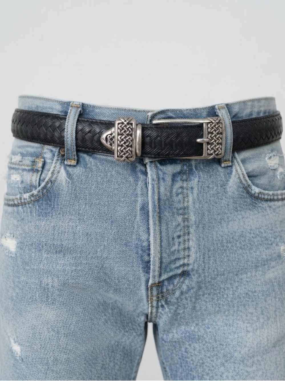 Brighton Vintage Textured Leather Belt Silver Ornate Hardware Buckle USA Size 26